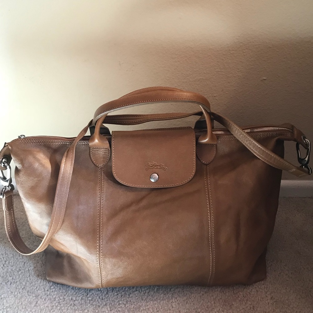Le Pliage Cuir Handbag with Shoulder Strap